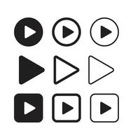 Icons featuring play button in circle, triangle, square vector