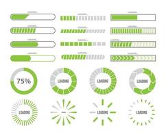 Green loading bar with progress in flat design style vector