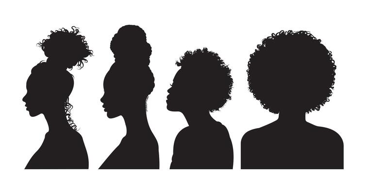 Silhouette of black female face profile in vignette style