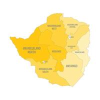 Zimbabwe Map Name Per Province Yellow Color vector