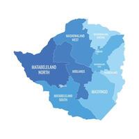 Zimbabwe Map Name Per Province Blue Color vector