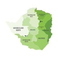 Zimbabwe Map Name Per Province Green Color vector