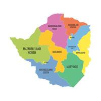 Zimbabwe Map Name Per Province By Color vector