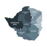 Zimbabwe Map Name Per Province Grey Color vector