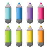 A set of colored wooden pencils with an eraser. Elements of drawing tools. vector