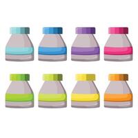 A colorful set of plastic paint containers. A set of acrylic and watercolor paints. Elements of drawing tools. vector