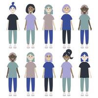 set with the image of a girls in a flat style. Multinational girls, in different clothes with different hairstyles. vector