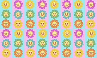 a pattern composed of flowers face smile with stripes pastel background , design for fabric or various pattern printing works. vector