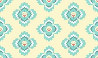 a pattern composed of green flower with face smile on yellow pastel background , design for fabric or various pattern printing works. vector