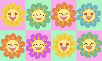 a pattern composed of flowers with smile on tartan pastel background , design for fabric or various pattern printing works. vector