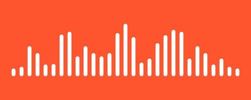 Audio waveform and sound frequency wave on a vibrant red background. Equalizer signal display for podcast, music tools, media banners or voice interface elements vector