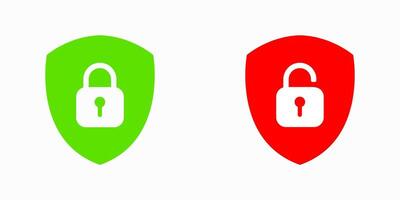 Secure shield icon pack with open and closed padlocks. Great for expressing authentication status, restricted areas, verified users, and login system designs. vector