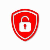 Shield with open lock symbol. Concept of access granted, secure login, privacy unlock, safe settings and online protection. Icon representing security breach or permission granted. vector