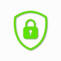 Icon of shield featuring closed padlock as symbol of privacy and safety. Ideal for cyber security interface, protection app, antivirus design or encrypted data system representation. vector