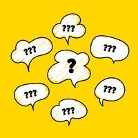 Abstract sketch of asking questions who, what, why, how, where. Concept art for communication, education, inquiry, curiosity, and inclusion between people and ideas. vector