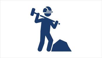 Manual Labor Worker Icon with Hammer and Helmet vector