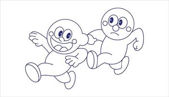 Cartoon Characters Running with Happy and Sad Expressions vector