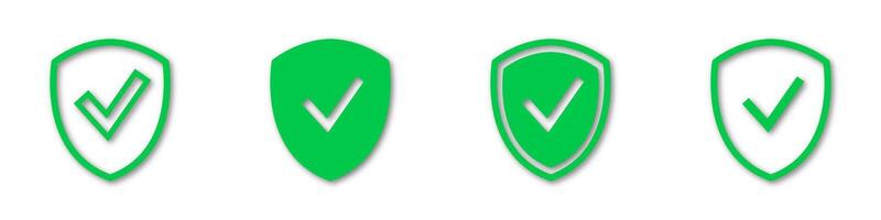 Shield icons with check mark, cross, and tick symbols. Protection and approval sign set for web, apps, secure access, and interface design. Safe, verified, approve and deny icons collection. vector