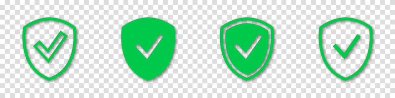 Safe and approve icon set with shield shapes and marks. Includes check, cross, verify, deny symbols. Ideal for interface, secure login, confirmation, system status and privacy protection. vector