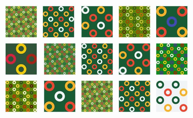 Bright and festive seamless patterns with colorful circles and rings, perfect for Christmas, New Year, and Xmas decor. Ideal for holiday wallpapers, seasonal textiles, and cheerful background designs.