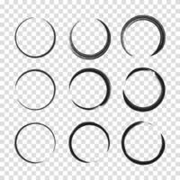 Sketchy circle doodles in round shape style. Set of abstract hand drawn circular frames made with marker lines. Suitable for layout design or visual decoration. vector