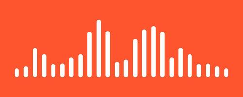 Sound symbol or audio waveform emblem with equalizer stripes on red background. Music wave icon for podcast visuals, voice interface, radio signal, or media communication display. vector