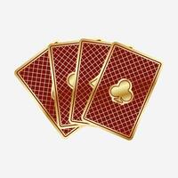 Set of four poker cards showing stylish red and gold backs. Suitable for online gaming, casino visuals, card game concepts, mobile apps, or gambling design in a classic layout. vector