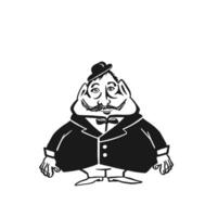 Retro man in gentleman hat, line monochrome vector