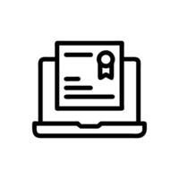 Icon representing an online course, laptop with a certificate. vector
