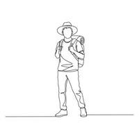 Continuous Line Drawing of Adventurous Man with Backpack vector