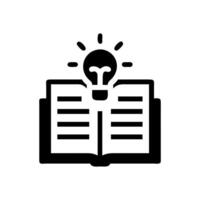 Design an icon featuring an open book with a lightbulb above it. vector