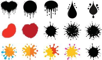 Collection of paint splatters, blobs, and dripping ink in various shapes and colors vector