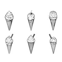 set of ice cream, ice cream cone icon collection, line art vector