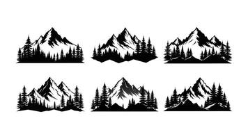 collection of forest icon, set of mountain massif in the Alps with pine trees vector
