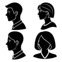 silhouette capturing the stylish side profile of man and woman with elegant hair and unique facial features, isolated on a white background vector