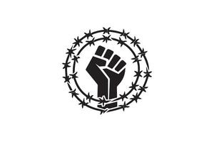 A black and white logo with a fist in the middle vector