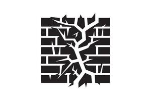 A black and white image of a brick wall with a tree growing out of it vector