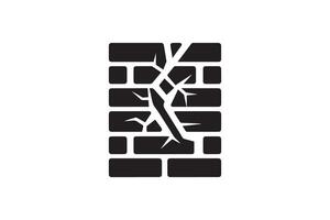A black and white image of a brick wall with a crack in it vector