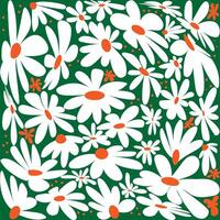 Set of illustrations of white flowers on a green background vector