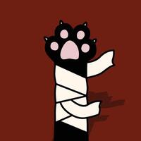 A cartoon cat with bandages wrapped around its paws vector