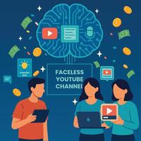 Faceless youtube channel AI brain for youtube vector