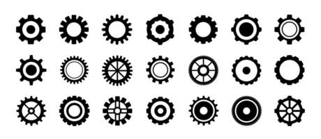 Gears. Simple mechanical cogwheel. Technology gears settings icon. Engineering, machinery wheel symbols. Circular or toothed shape objects. Simple cog. Flat steampunk style set vector