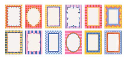 Wavy frames. Doodle wave edge borders. Retro Dolce Vita curved shapes, rectangular, oval, circular elements, frame, forms. Abstract geometric posters. pattern set vector