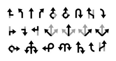 Road navigation arrows. Driving direction sign. Directional road mark, pathways, highway junctions, GPS navigation cursor icons. Wayfinding. transport symbols vector