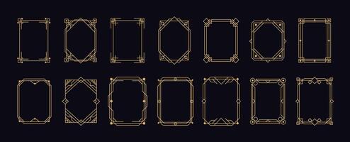 Art Deco golden frame. Vintage line ornaments border. Decorative geometric outline element. Retro 1930s minimalist frames for wedding invitations, certificates. collection vector