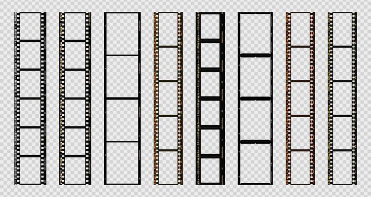 Photo strip frame. Camera roll frames in different styles. Vintage movie filmstrip. Overlay long film border. Photo booth for social media, lifestyle . set