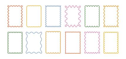 Wavy frame. Abstract waved shape boards. Retro colorful rectangle with outline curly, curvy photo frame. Line decorative boxes for text poster, card, sticker. set vector