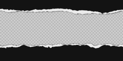 Torn paper banner. Black ripped sheet pieces. Horizontal background with shadow, rough, textured edges, effect. Minimalist design for text overlays. template vector