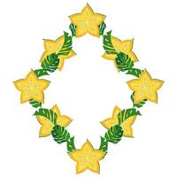 Geometric frame with star fruits and tropical leaves vector
