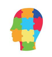 Abstract silhouette, head profile in the form of a folded multi-colored puzzle. Concept of brain work, intelligence, signs of autism. vector